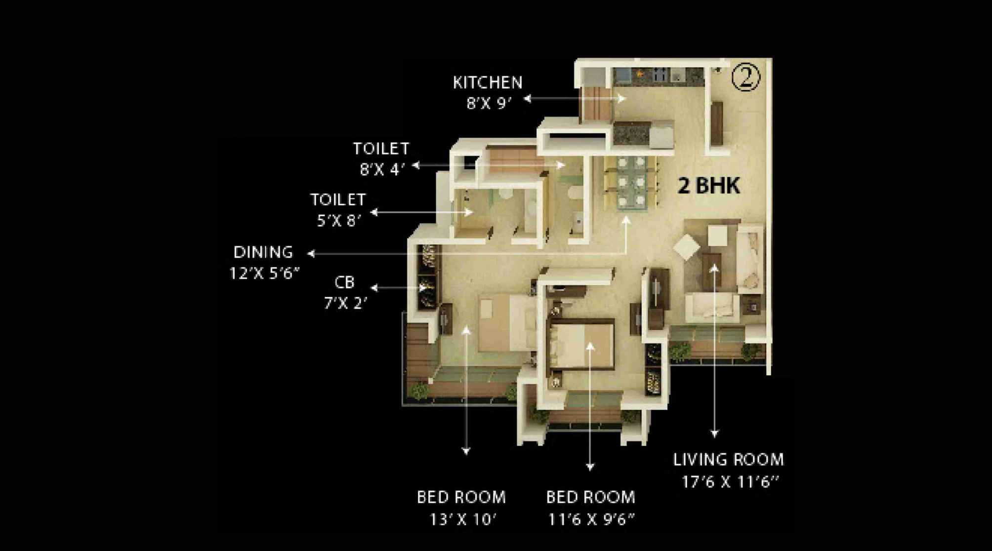 Unique-Vistas-Floor-Plan-2-BHK-Unit-2