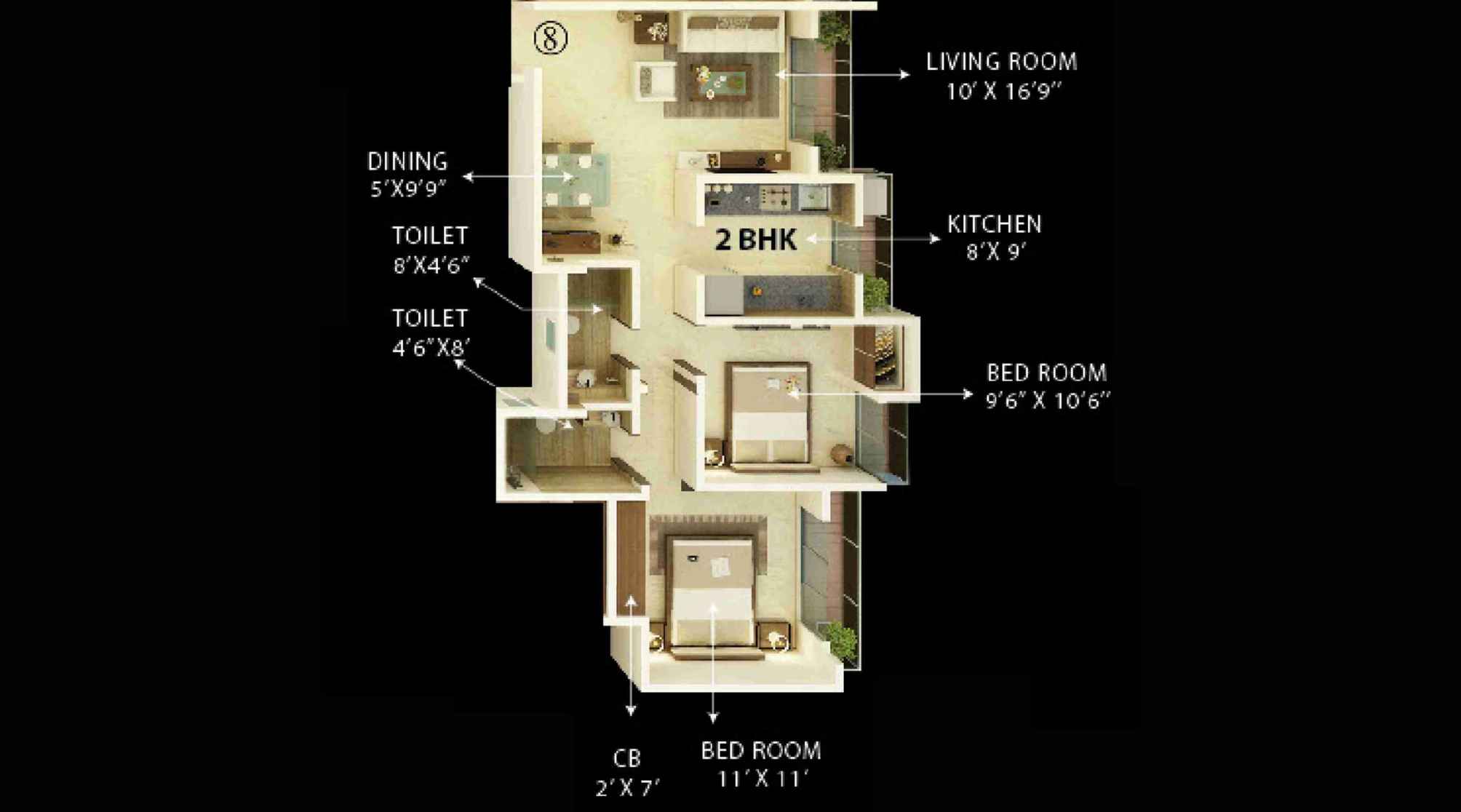 Unique-Vistas-Floor-Plan-2-BHK-Unit-8