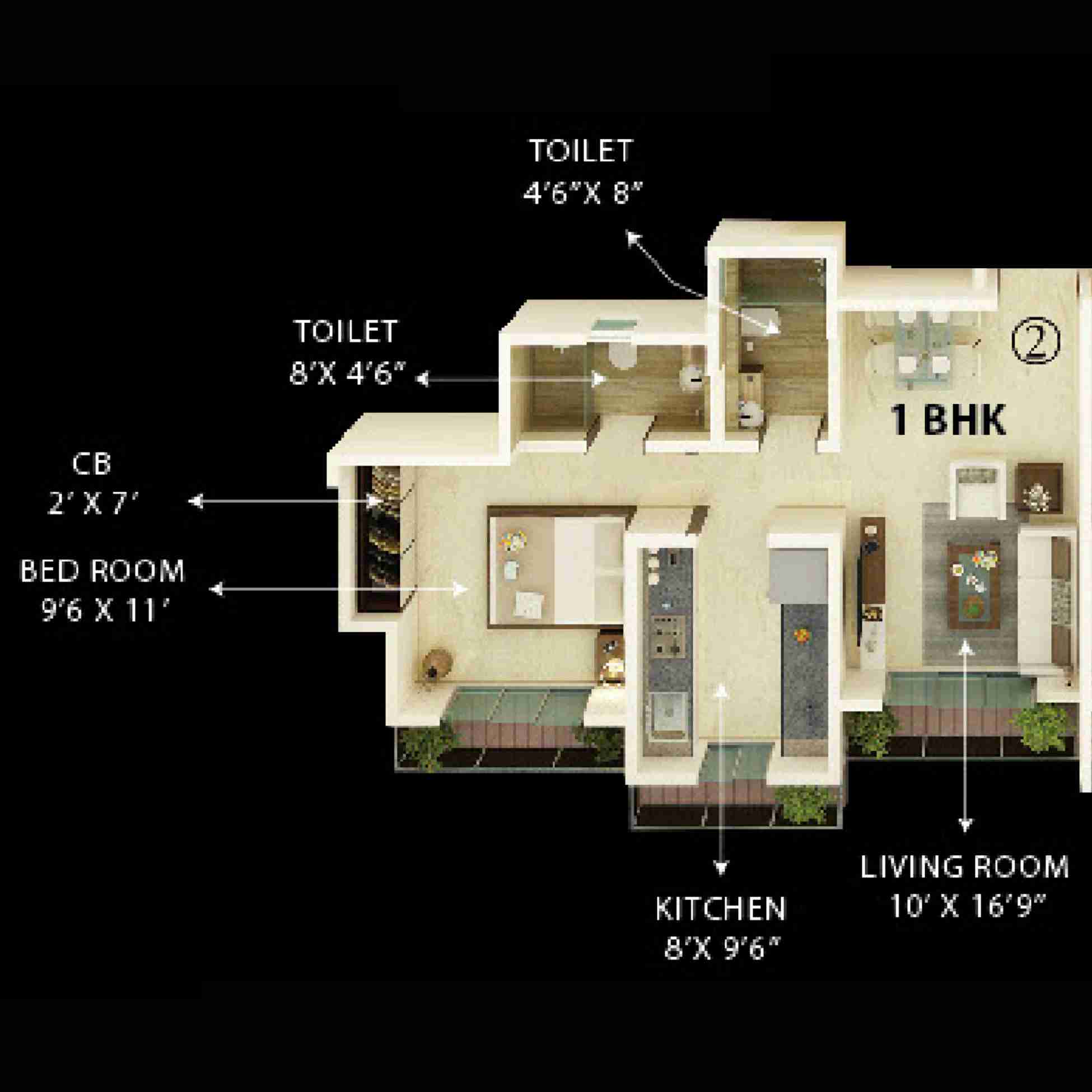 Unique-Vistas-Floor-Plan-1-BHK-Unit-2