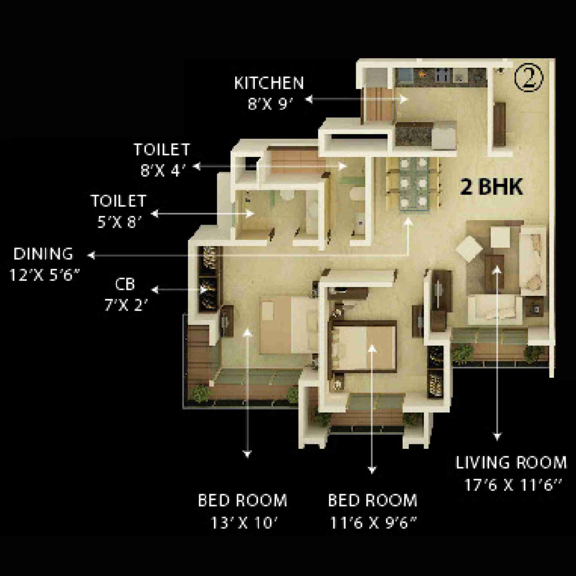 Unique-Vistas-Floor-Plan-2-BHK-Unit-2