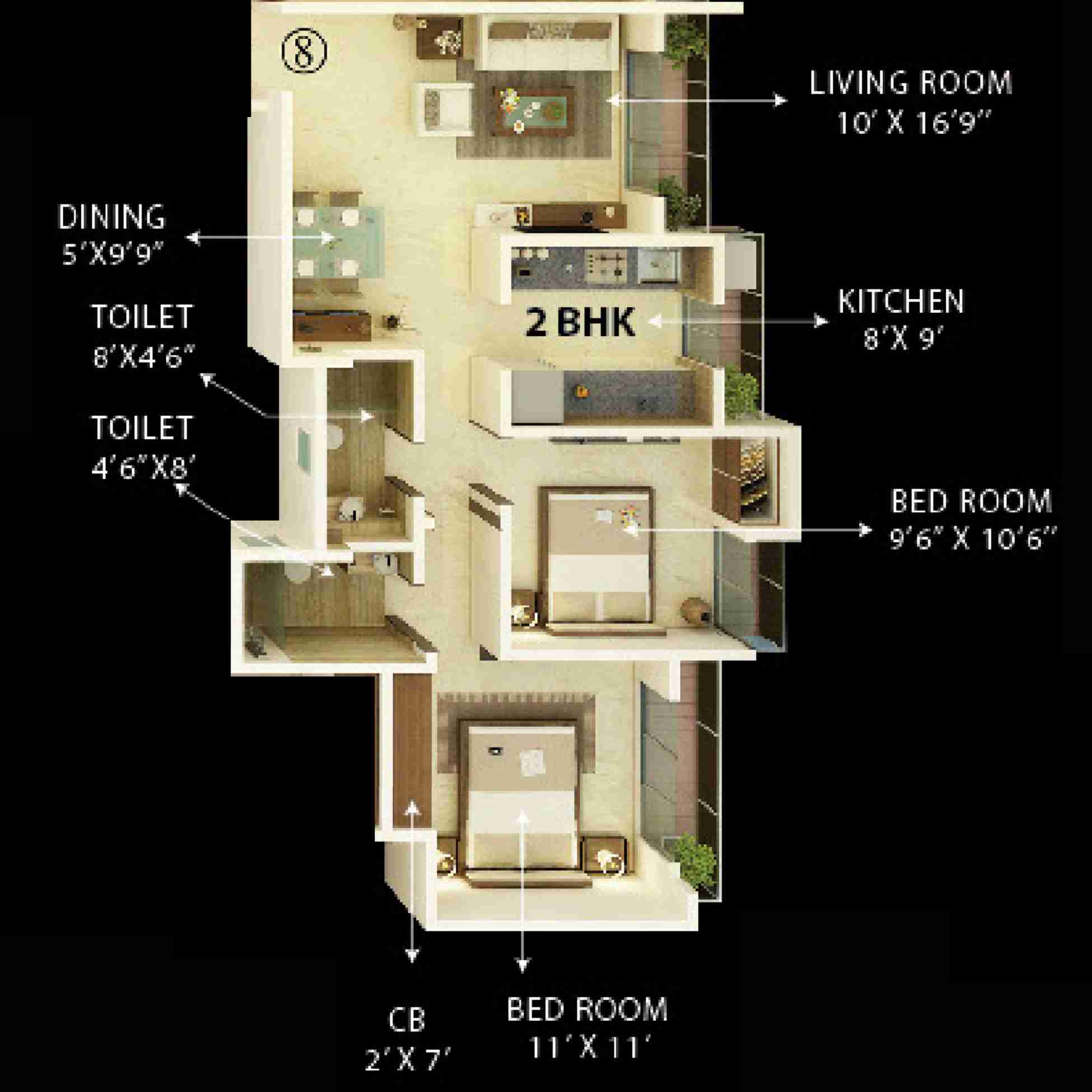 Unique-Vistas-Floor-Plan-2-BHK-Unit-8